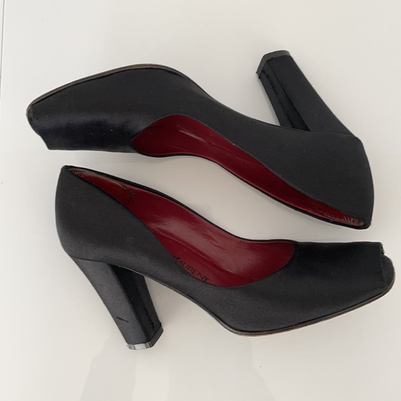 Vintage 90s YSL Silk Satin Square Peep Toe Pump - Picture 13 of 16